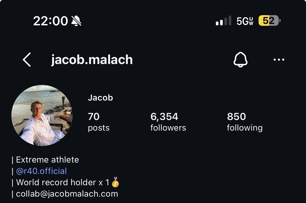 Jacob's full Instagram profile after coaching, showing 6,354 followers