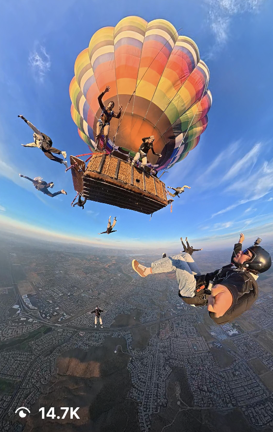 Jacob's balloon skydive post before coaching, showing 14.7 thousand views